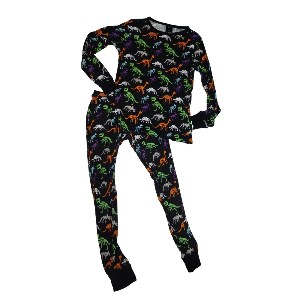 Hyde & Eek Halloween Dino Skeleton‎ Pajama Set Women's XS Black Glow Bones Sleep